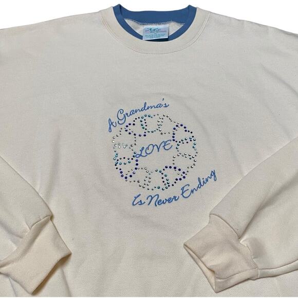 Vtg 90s Mc Energy Size 2X Crew Neck Sweatshirt Grandmas Love Never Ending White - Picture 1 of 10